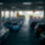 A panoramic view of a bustling Dubai parking area with clear signage