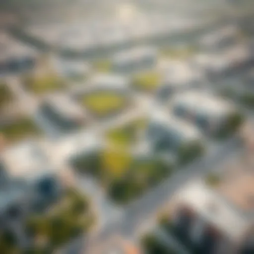 Aerial view of Al Serkal highlighting its modern architecture and green spaces
