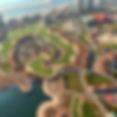 Aerial View of Dubai Hills Golf Grove Layout Aerial view of the golf course layout and surrounding estate