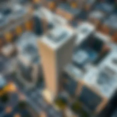 Aerial Perspective of Building 7 in Dubai Design District Aerial view of Dubai Design District highlighting Building 7's location