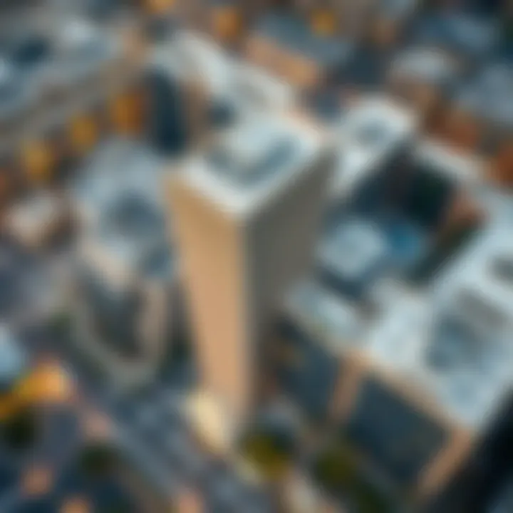 Aerial Perspective of Building 7 in Dubai Design District Aerial view of Dubai Design District highlighting Building 7's location