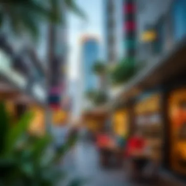 Cultural Life in Downtown Dubai Vibrant lifestyle scene in Downtown Dubai, featuring cafes and shops