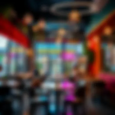Vibrant 24-Hour Café Atmosphere A bustling 24-hour café with vibrant decor and cozy seating