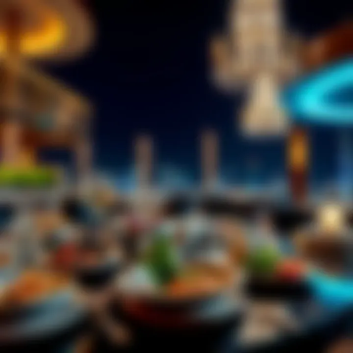 Exquisite Nighttime Dining Experience A lavish dining setting at night with exquisite dishes