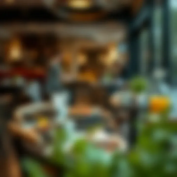 A vibrant café setting showcasing diverse international breakfast options