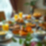 An array of traditional Emirati breakfast dishes elegantly arranged on a table