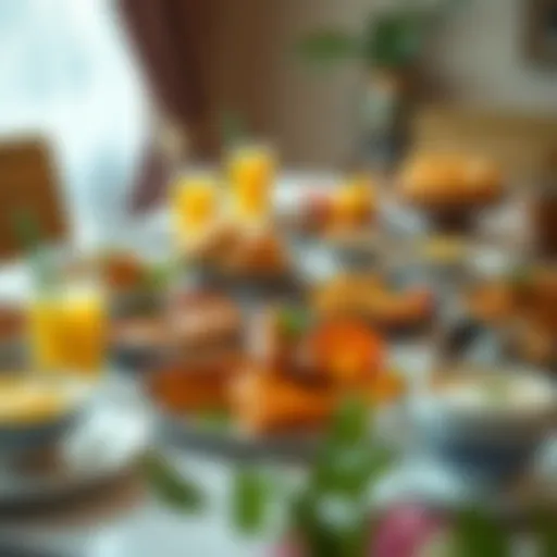 An array of traditional Emirati breakfast dishes elegantly arranged on a table