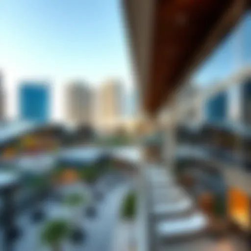 A panoramic view of DIFC Village showcasing its modern architecture and lively atmosphere