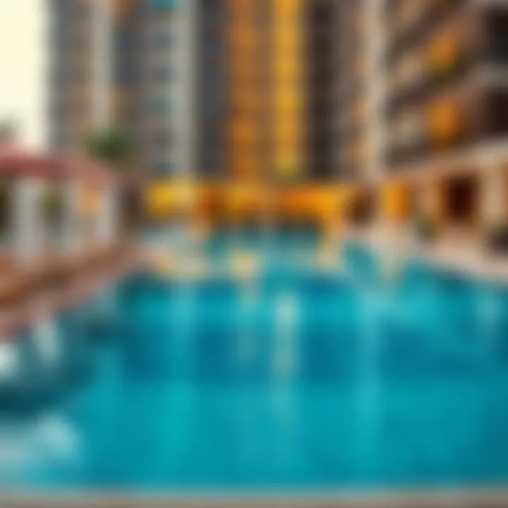 Serene Pool Area at Hotel Apartment Complex Relaxing pool area at a hotel apartment complex