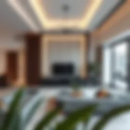 Modern open-space living area with stylish room dividers