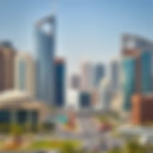 A detailed view of the Dubai skyline showcasing various commercial buildings