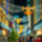 Festive decorations illuminating the streets of Dubai during December