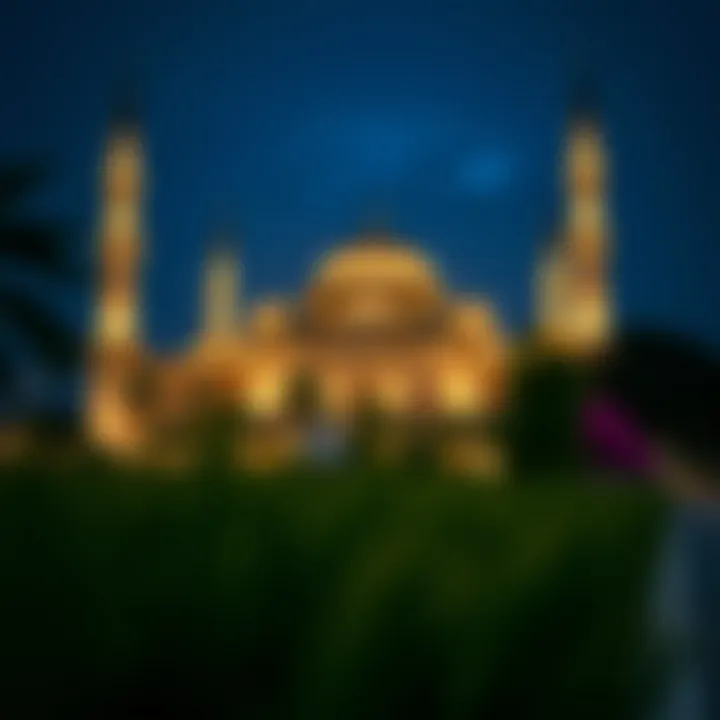 Illuminated Mosque at Night Elegant mosque illuminated at night