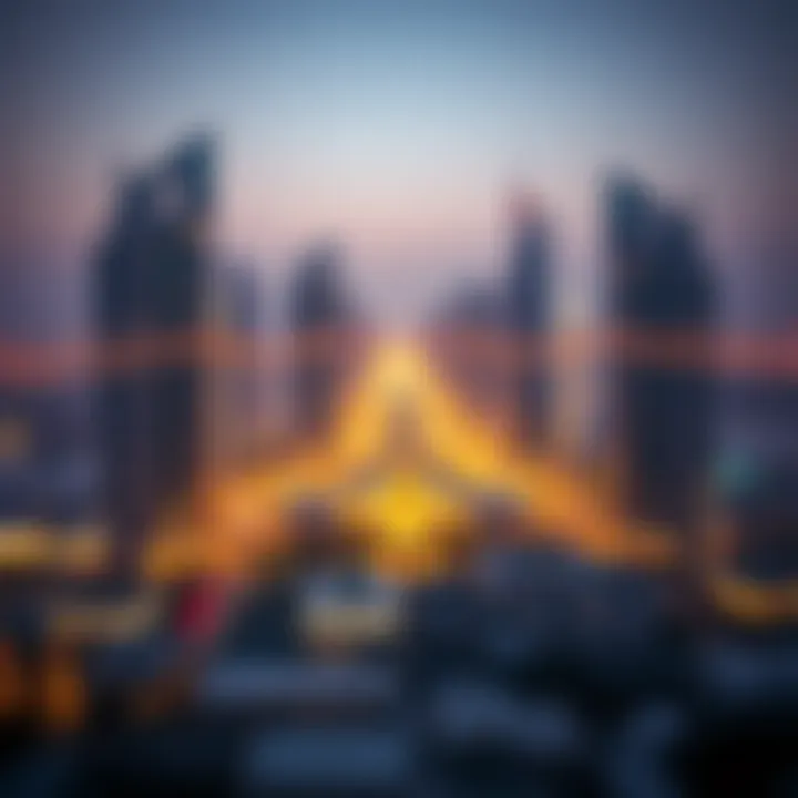 Dubai's Skyline: Embracing the Spirit of Ramadan A serene skyline of Dubai adorned with Ramadan decorations
