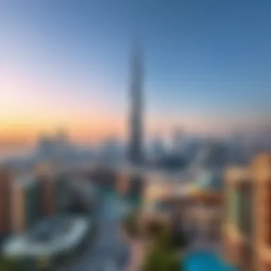 Panoramic View of Dubai Skyline Featuring Rayyan Tower Panoramic view of Dubai skyline featuring Rayyan Tower