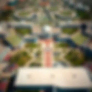 Aerial View of Campus Aerial view of the American University in Dubai campus showcasing its modern architecture and green spaces.