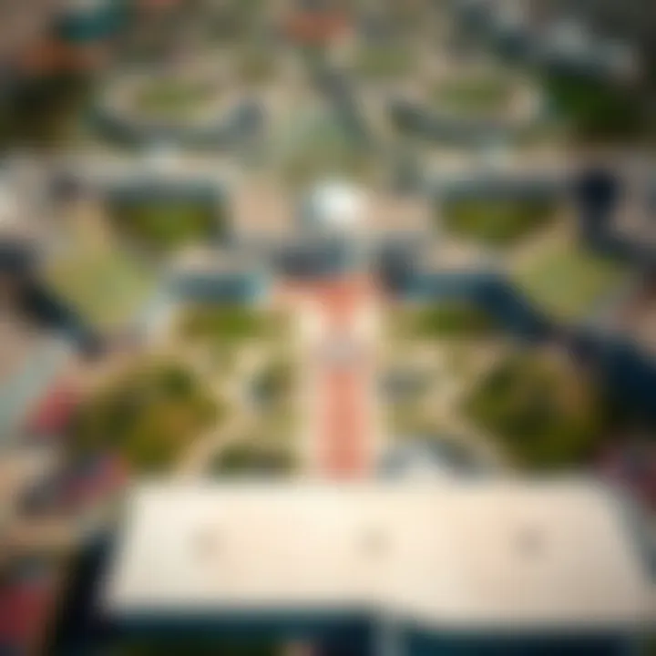 Aerial View of Campus Aerial view of the American University in Dubai campus showcasing its modern architecture and green spaces.