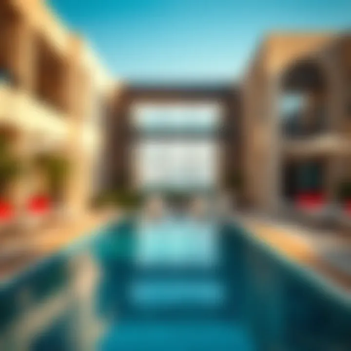 Lifestyle amenities including pool and lounge area