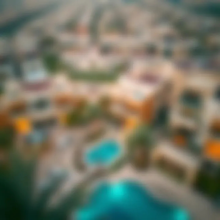Luxury Living in Dubai's Freehold Community Aerial view of a luxurious residential community in a freehold area